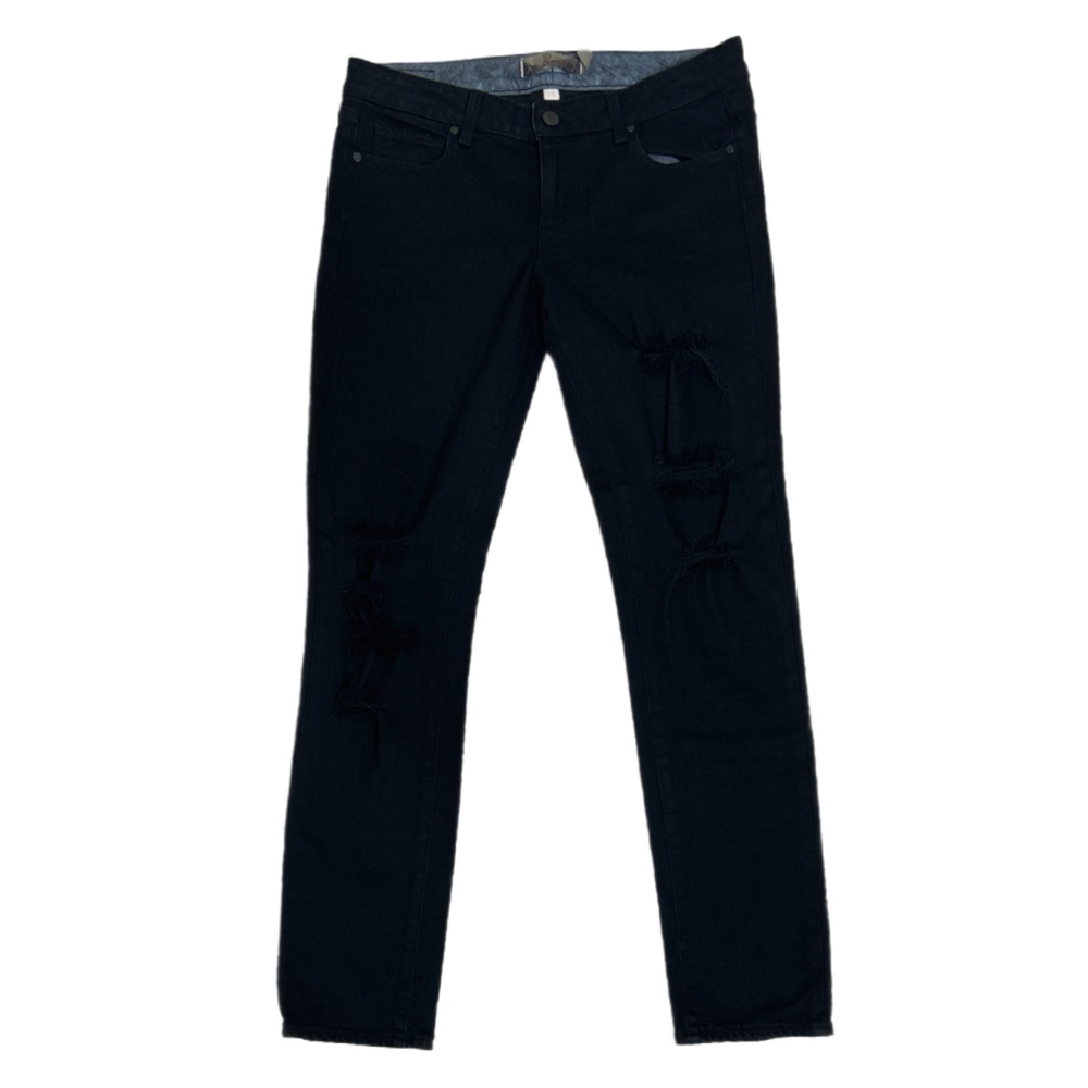 Paige Skyline Black Shadow Distressed Skinny Jeans